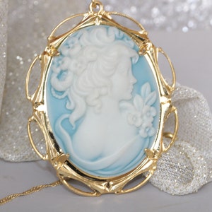 Cameo Necklace, Blue Necklace, Cameo Pendant, Pastel Colors Jewelry, Lady Cameo Necklace, Victorian Style, Acrylic Cameo , Mother's Day Gift