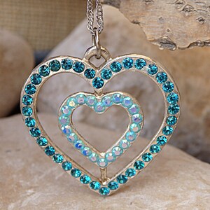 Double Heart Necklace, Sisters Mother Daughter Heart Jewelry Gift, Silver Blue  Heart Shaped Necklace, Two Hearts Necklace for Her
