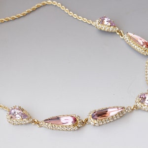 PINK CRYSTAL NECKLACE,  Necklace, Antique Pink Necklace, Prom Necklace, Blush Rose Necklace, Gold And Pink Necklace,Bridal Necklace