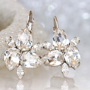 CLEAR CRYSTAL Bridal Earrings, Silver Earrings,  Earrings, Bridal Crystal Drop Earrings, Bridesmaid Earrings Gift, Cluster Earrings