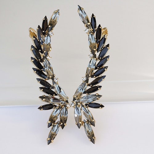 Black Ear Climbing Crystal Earrings Black Gray Ear Cuff Etsy