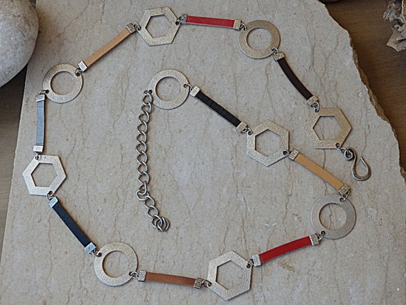 Adjustable Metal Belt Silver Geometric Eosunjian Chain Belt for Women Metallic Waist Belt  main image 4