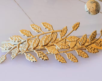 Gold Leaf Barrette, French Clip, Bridal Hair Accessory