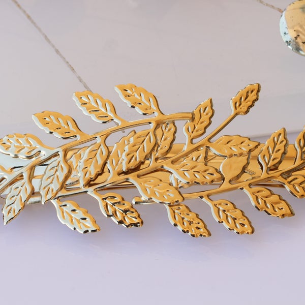 GOLD LEAF BARRETTE, French Barrette, Gold Leaf Hair Pins,Nature Wedding, Bridal Barrette,Hair Accessories, Leaf Hair Clip,Gold Hair Ornament