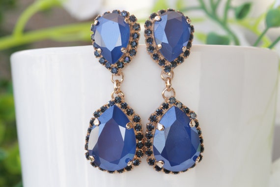 Royal Blue Earrings Bridal Dark Cobalt Image 0