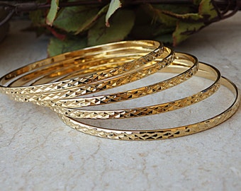 Hammered Gold Filled Stacking Bangle Bracelet Set