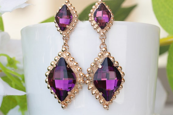 925 Sterling Silver Dark Purple Pearl Austrian Crystals Handmade Drop  Earrings for Women #scer004