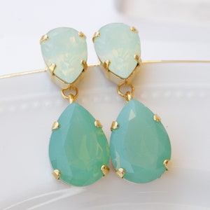 Mint Earrings, Statement Chandelier Mint Opal Drop Earrings, Mint Color Earrings, Teardrop Green Mint Opal Bridal Dangle Formal Earrings