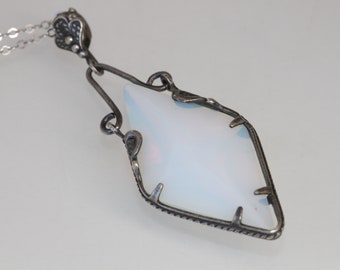 Sterling Silver Moonstone Pendant Necklace - Boho Jewelry