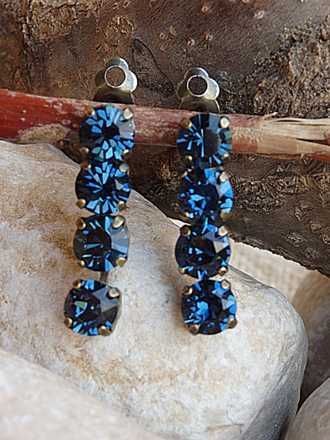 Navy Blue Long Clip on Earrings. Dark Blue Clip on Earrings. Etsy
