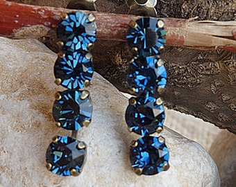 Navy Blue Long Clip On Earrings. Dark Blue  Clip On Earrings. Navy Crystal Clip Earrings. Clip On Earrings. Non Pierced Earrings