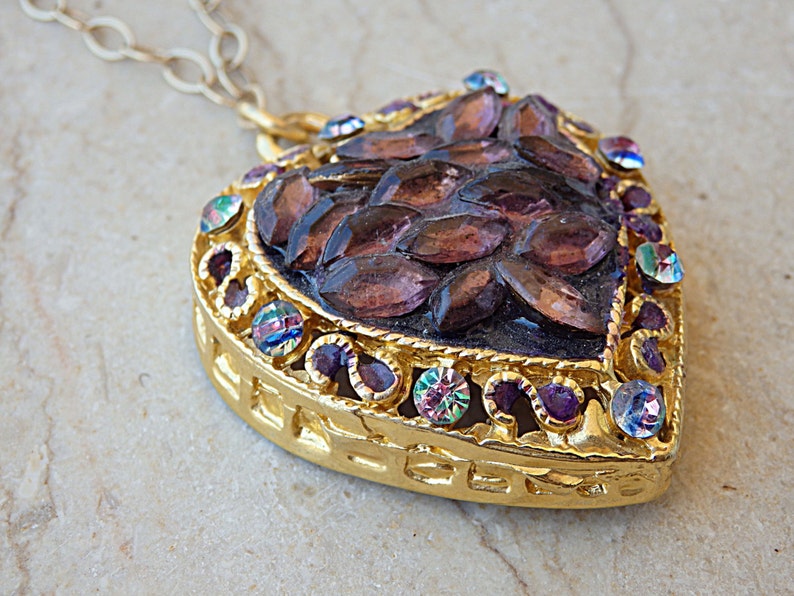 Heart shaped necklace Dye jewelry Purple Amethyst necklace.Mother day jewelry Gold Heart Necklace Mom Gift Idea Hand painted pendant