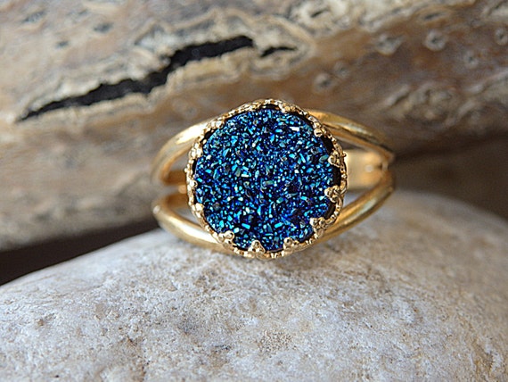 Blue druzy ring discount