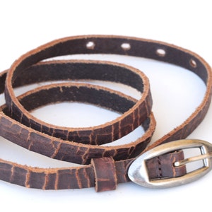BROWN Skinny Leather belt, Casual Leather belt,  Brown and Silver belt, Thin belt for women, Dark Brown leather belt, Narrow leather belt