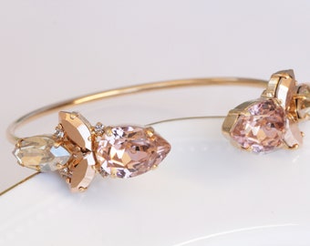 BLUSH ROSE Bracelet, bridesmaid jewelry gifts,  Bracelet, Bride Blush Pink Bracelet, Bridal Blush jewelry, Wedding Rose Gold Cuff