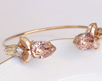 Blush Rose Gold Kristall Armband, Brautjungfer Schmuck