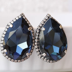 NAVY BLUE Earrings, Large Stud Earrings, Teardrop Earrings, Evening Crystal Earrings, Dark Blue Custom Earrings, Topaz Statement Big Earring