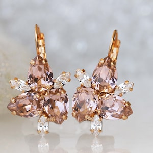 BLUSH BRIDESMAID EARRINGS, Wedding Pink Jewelry,  Earrings, Drop Leverback Earrings, Bridal Rose Gold Earrings, Morganite Earrings