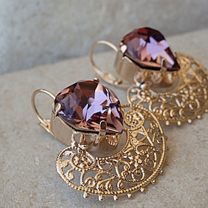 Hart Bungelen Earring, Purple Earrings, Oorbellen, Silver Purple Oorbellen, Heart Jewelry, Bridal Purple Earrings, Lavender Earrings