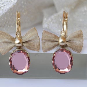 BLUSH EARRINGS, Ribbon Earrings, Art Deco Earrings, Gift For Her,  Earrings, Antique Earrings, Blush Bridal Earring, Bow Earrings