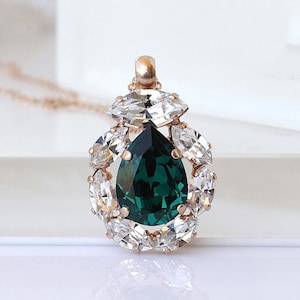 EMERALD GREEN NECKLACE, Bridal Emerald Pendant Necklace,  Christmas Jewelry, Bridesmaid Summer Necklace,Wedding Emerald Jewelry Set