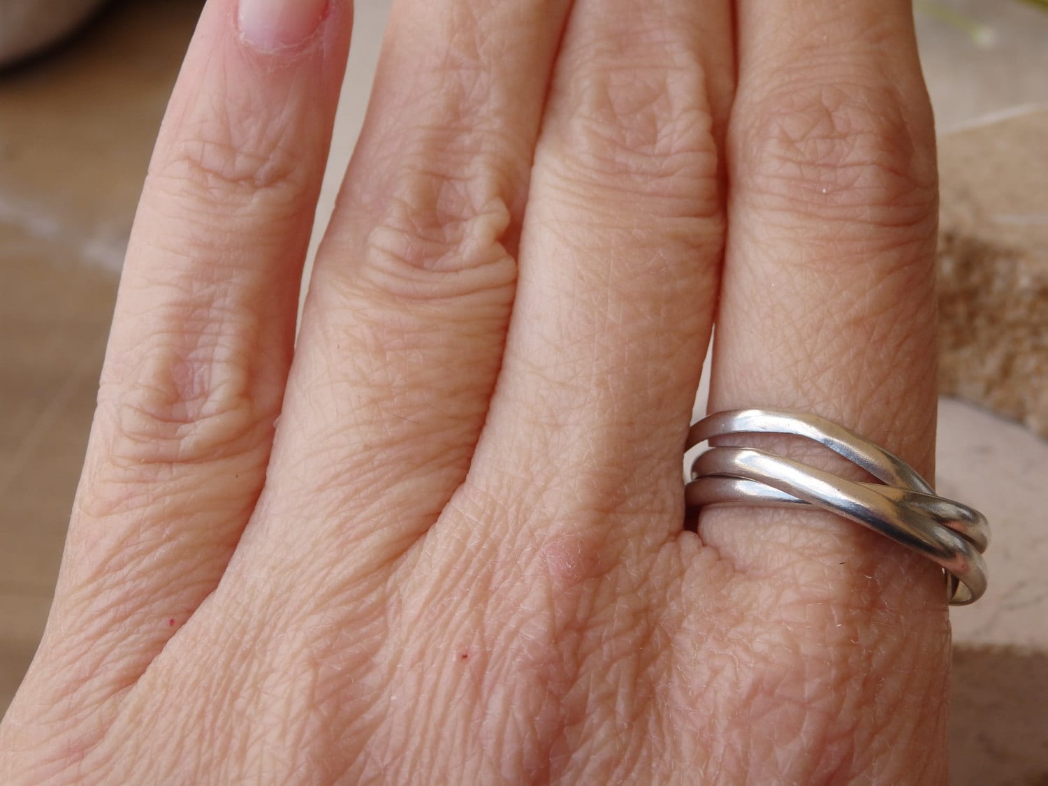 Sterling Silver Trinity Ring: Interlocking Three Band Wedding Ring 