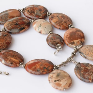 JASPER NECKLACE, Silver Sterling 925 necklace, Choker Fall Brown Necklace,Natural Stone jewelry,Beaded Flat Necklace,Raw Stone Boho Necklace