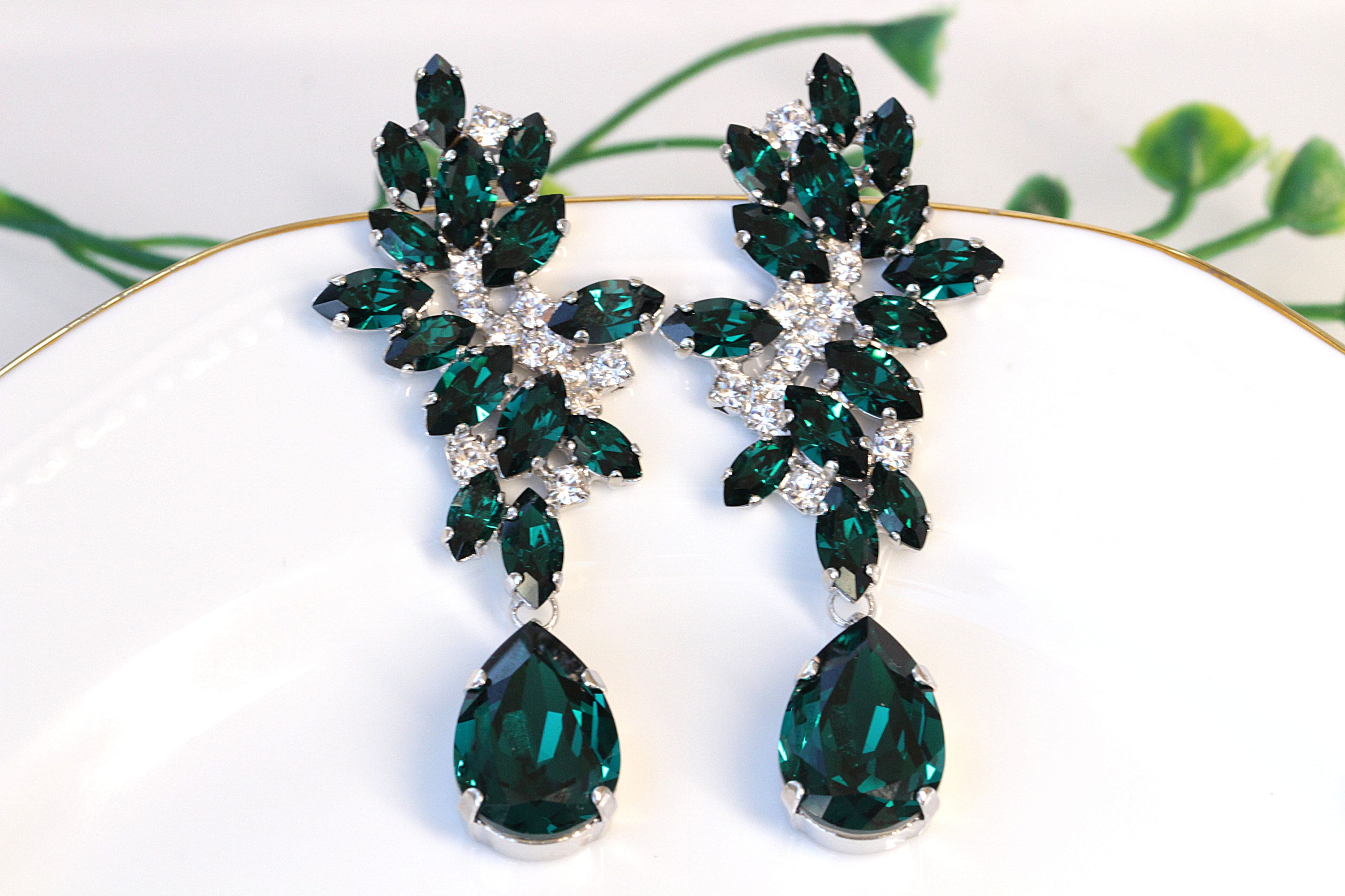 green dress earrings EMERALD Gold earrings for emerald green dress