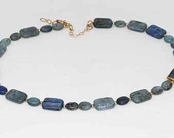 Blue Agate Necklace: 14k Gold Filled Gemstone Beaded Necklace