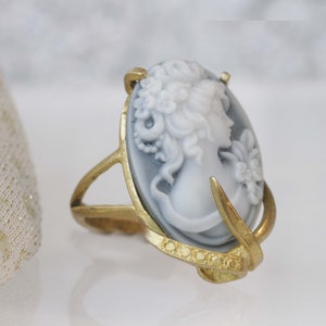 CAMEO RING, Art Deco Boho Ring, Black And White Ring, Gray Cameo Ring, Unique Engagement Ring, Gold Filled Ring, Women's Statement Ring Gift image 3