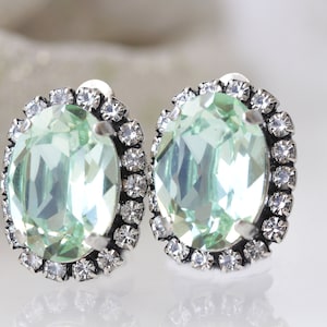 MINT GREEN EARRINGS, Light Green Stud Earrings, Bridal Stud Earrings, Bridesmaid Art Deco Custom Christmas Gift ,Wedding crystal earrings