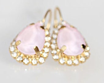 Light Pink Earrings, Pink Earrings, Powder Pink Earrings, Pink Opal  Earrings, Bridal Drop Earrings, Rose Quartz Crystal Earrings,