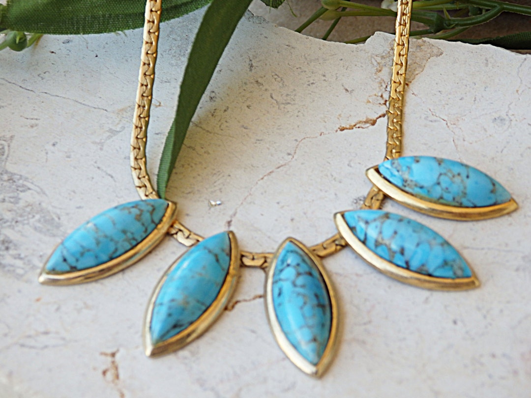 Handmade Teardrop Turquoise Necklace, Gold Plated Chain - Etsy