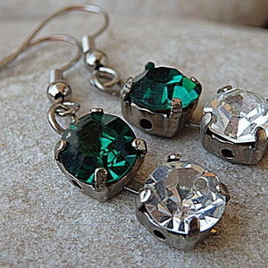 Rhinestone  Earrings, Green & Clear crystals Earrings, Gold Crystal Drop Earrings, Emerald Crystal Wedding Earrings for bridesmaid Gift