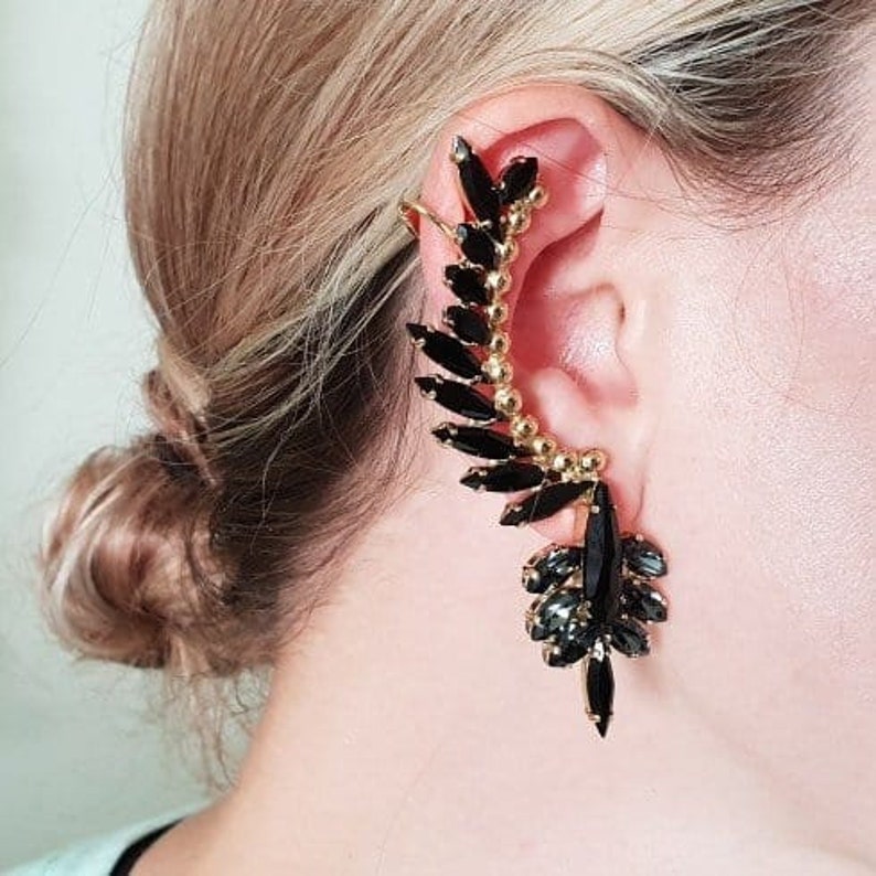 BLACK CLIMBING EARRINGS Ear Climber Earring Ear Crawler Etsy