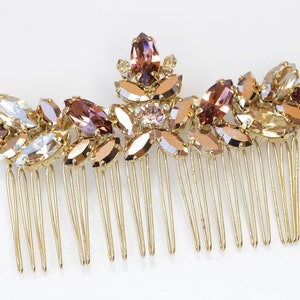 Peineta color rubor, peineta, peineta de oro rosa, peineta de boda, peineta con estilo, peineta de diamantes de imitación, champán, rosa rubor