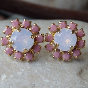 Pink Opal Crystal Studs, Light Rose Crystal Studs, Crystal post earrings, Light Pink Minimalist Studs, Bridesmaid Gift, Rhinestone  Earrings