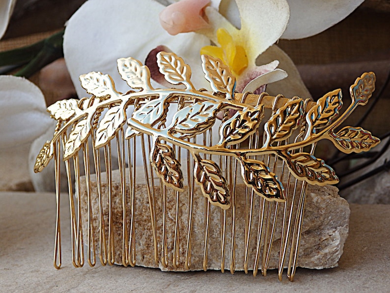 Wedding hair piece. Gold Hair Comb, Leaf Hair Comb, Metal hair comb. Hair Accessory, Leaf Headpiece, Bridal Leaf Comb, Bridesmaid hair image 1