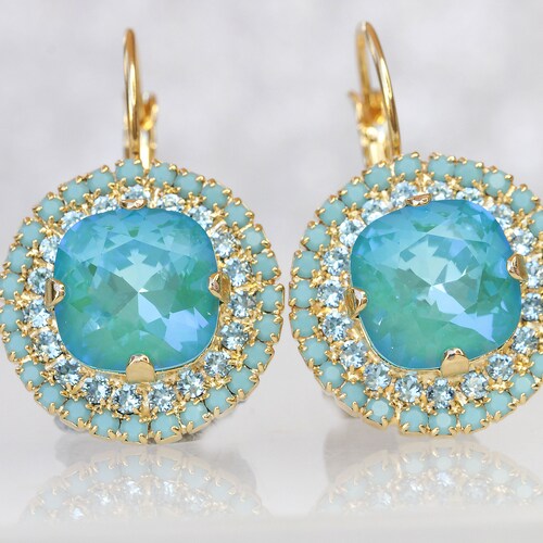 LAGOON earrings, Turquoise jewelry, Blue Turquoise shops earrings gold, Bridal blue earrings, Something Blue For The Brides, Xmas Gift