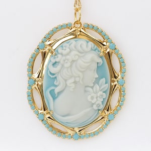 Cameo Necklace, Blue Necklace, Cameo Pendant, Pastel Colors Jewelry, Lady Cameo Necklace, Victorian Style, Acrylic Cameo , Mother's Day Gift image 8