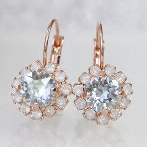 DUSTY BLUE Bridesmaid EARRINGS Set Of 5, Rose Gold Blue Earrings, Drop Earrings, Light Blue And White Opal Earrings,Bridal Earring