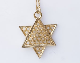 Star of David Necklace, Gold Plated Pendant, Passover Gift, Filigree Necklace, Jewish Jewelry, Wedding Necklace, Large Magen David Necklace