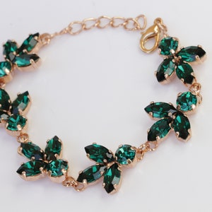 EMERALD BRACELET, Bridal Emerald Bracelet, Dark Green Bracelet,  Bracelet, Leaf Bracelet, Wedding Emerald Jewelry, Emerald Bangle
