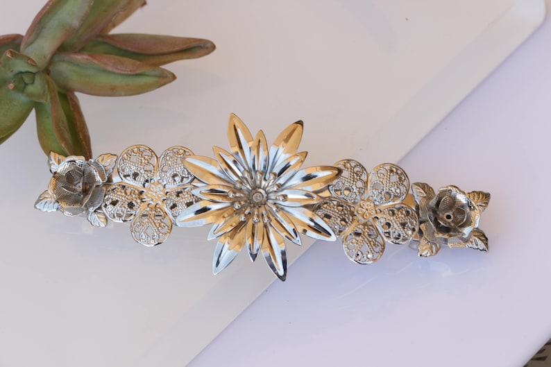 FLOWER HAIR BARRETTE Large Barrette 100 Mm Bridal Hair Etsy