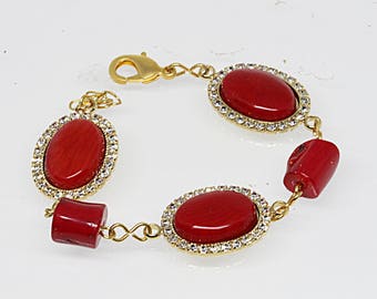 Goudrode koraal schakelarmband, rode edelsteen cocktailsieraden