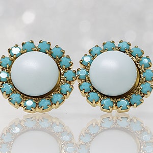 ICE BLUE EARRINGS, Bridal Petite Earrings, Bridesmaids, Small Gifts, Blue Stud Earrings, Turquoise   Posts, Tiny Circle Earrings