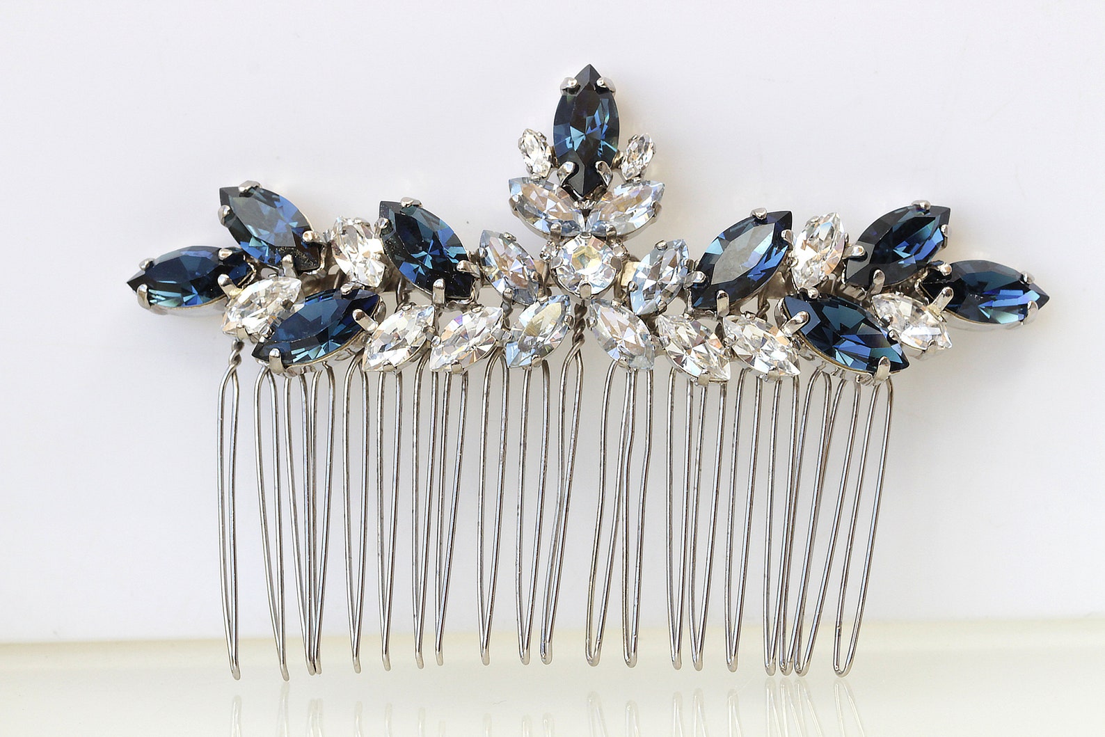 BLUE HAIR COMBSwarovski Hair Comb Navy Blue Hair Comb Etsy