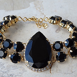 Black Sparkly Bracelet,  Bracelet, Evening Jewelry, Ladies Bracelet, Black Cuff Bracelet, Black And Gold Elegant Victorian Bracelet