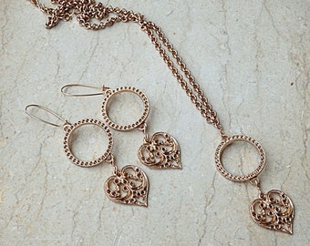 Rose Gold Plated Heart Jewelry Set, Bridal Gift