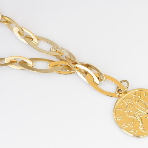 COIN NECKLACE, Woman Necklace, Long Chunky Necklace, Gold Coin Necklace, Ancient Coin Style, shops Statement Coin Pendant,Medallion Necklace Gift